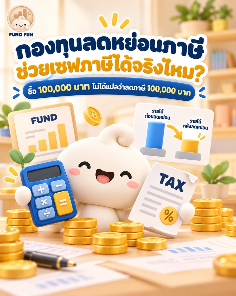 ภาพปก Fund Fun อธิบายว่าซื้อกองทุนลดหย่อนภาษี 100,000 บาท ไม่ได้หมายถึงประหยัดภาษี 100,000 บาท